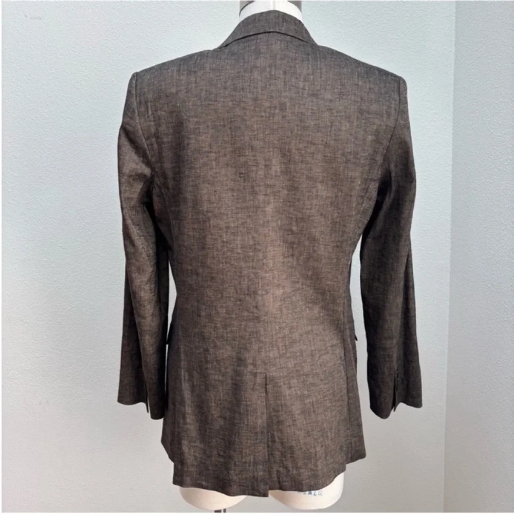 Theory Classic Tailored Blazer Designer Textured Suit Jacket Linen Brown Size 8 - Picture 11 of 12